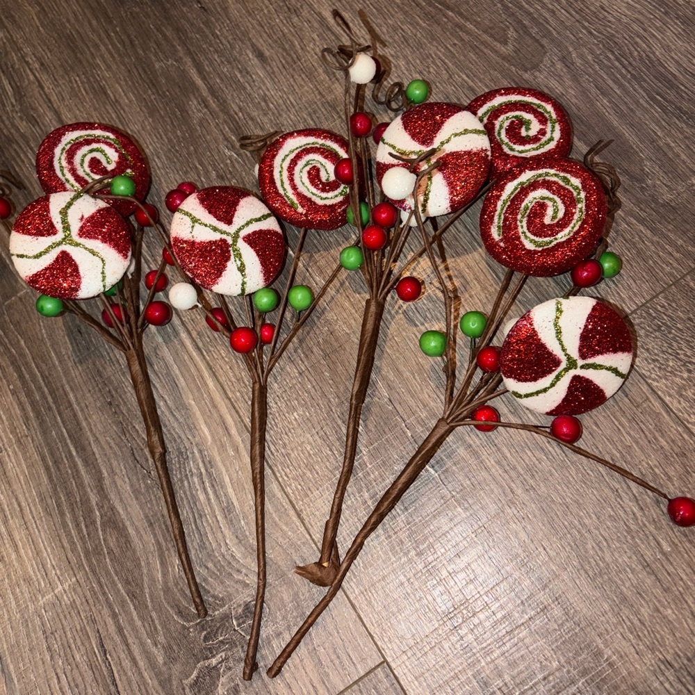 🏷️ 3/$75 Deal 🫱🏻‍🫲🏽 Set of 4 Luxury Brown Tree Picks Ornament Sticks Peppermint